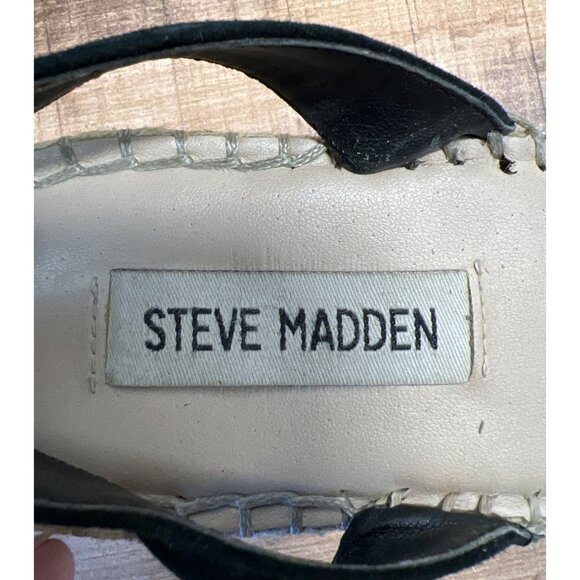 Steve Madden Womens Black Suede Espadrille Sandals With Ankle Strap 8M - Picture 3 of 4